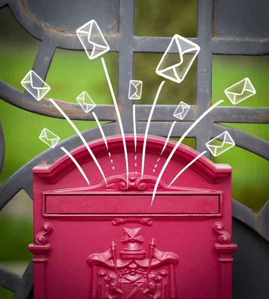 Hand drawn envelopes comming out of a mailbox — Stock Photo, Image