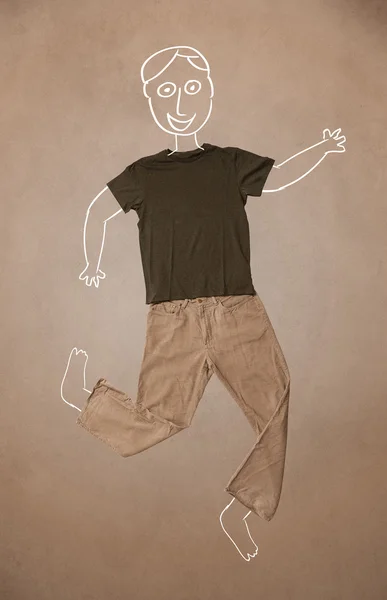 Met de hand getekend grappig karakter in casual kleding — Stockfoto