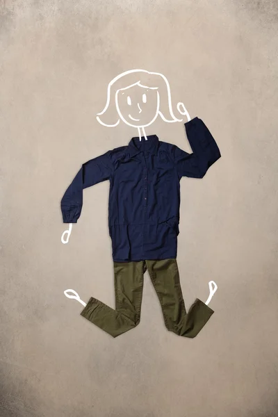 Gepost kleding in actie met vrouw tekening — Stockfoto