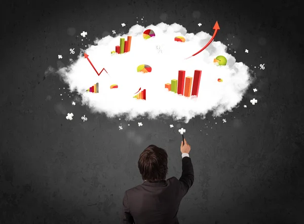 Businessman with charts in a cloud above his head — Stock Photo, Image