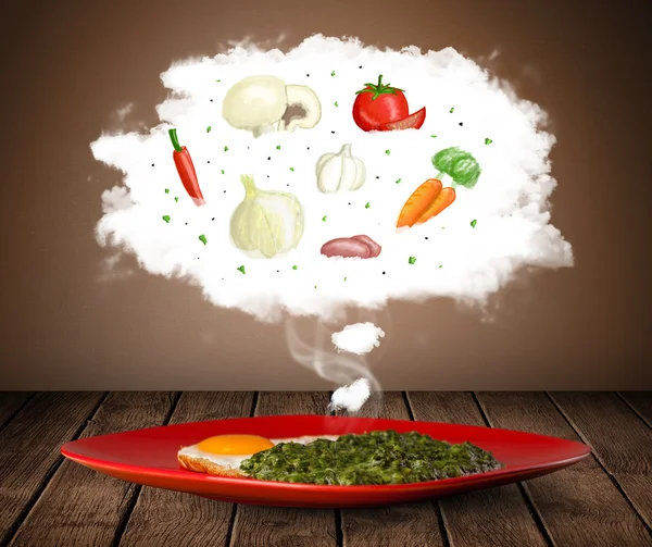 Tabak yemek bulut çizimde bitkisel maddeler ile — Stok fotoğraf