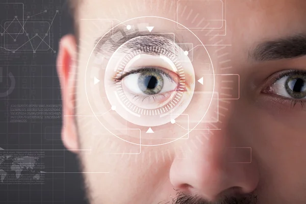 Cyber man with technolgy eye looking — Stock Photo, Image