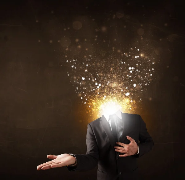 Business man with glowing exploding head — Stock Photo, Image