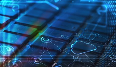 Parlayan bulut teknolojisi simgelerine sahip klavye