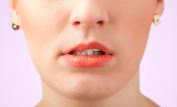 Beautiful woman red lips close up — Stock Photo, Image