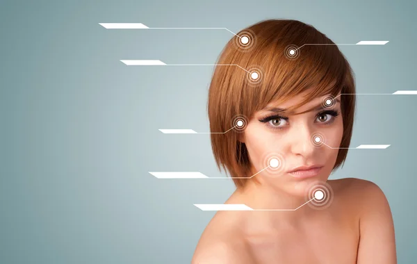 Young sexy girl with facial treatment modern arrows — Stock Photo, Image