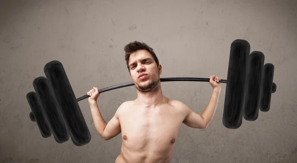 Divertido flaco chico levantando pesas — Foto de Stock