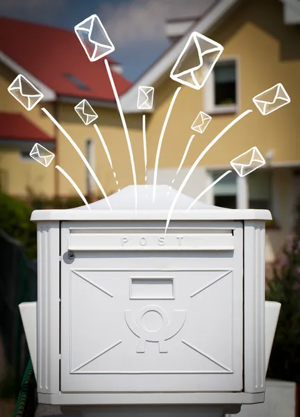 Hand drawn envelopes comming out of a mailbox — Stock Photo, Image