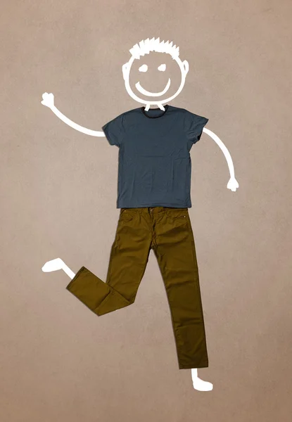 Lässige Kleidung mit handgezeichnetem lustigen Charakter — Stockfoto