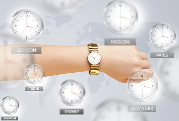 Dünya konseptine göre saatler ve zaman dilimleri — Stok fotoğraf