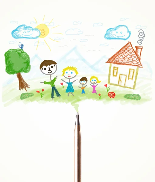 Pen close-up with a drawing of a family — Stock Photo, Image