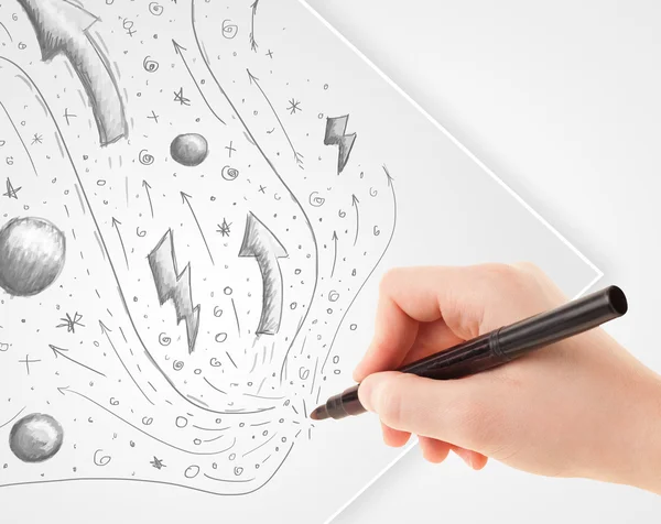 Σχεδίαση χεριών αφηρημένα σκίτσα και σκίτσα σε χαρτί — Φωτογραφία Αρχείου