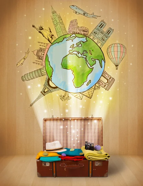 Reisegepäck mit Weltreise Illustration Konzept — Stockfoto