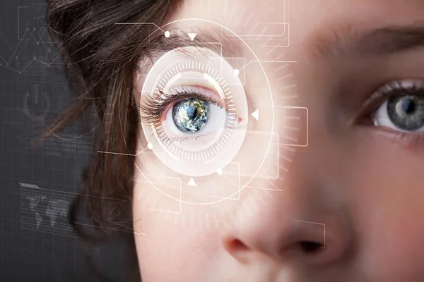 Cyber girl with technolgy eye looking — Stock Photo, Image