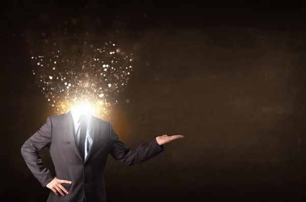 Business man with glowing exploding head — Stock Photo, Image