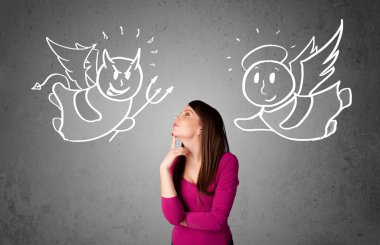 melek ve şeytan arasında duran kadın