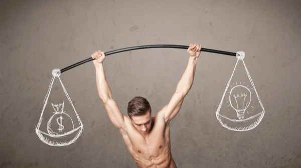 Uomo muscolare cercando di ottenere equilibrato — Foto Stock