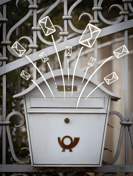 Hand drawn envelopes comming out of a mailbox — Stock Photo, Image