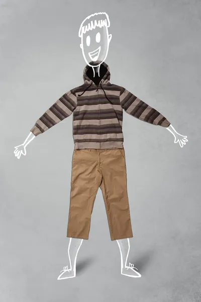 Kézzel rajzolt vicces karakter alkalmi ruhák — Stock Fotó