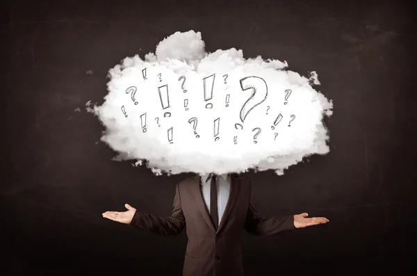 Business man cloud head with question and exclamation marks — Stock Photo, Image