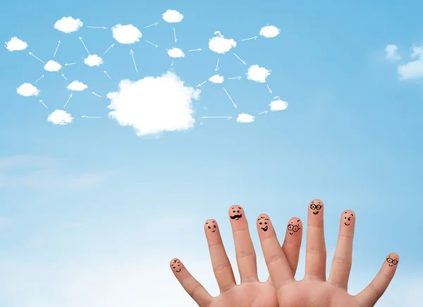 Finger smiley with cloud network system — Stock Photo, Image