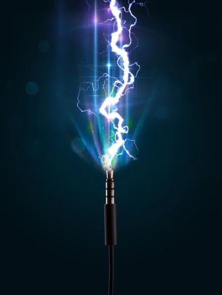 Electric cable with glowing electricity lightning — Stock Photo, Image