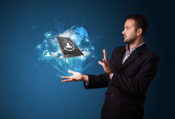 Cloud technology in the hand of a businessman — Stock Photo, Image