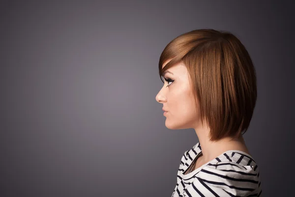 Young girl portrait thinking with copyspace — Stock Photo, Image