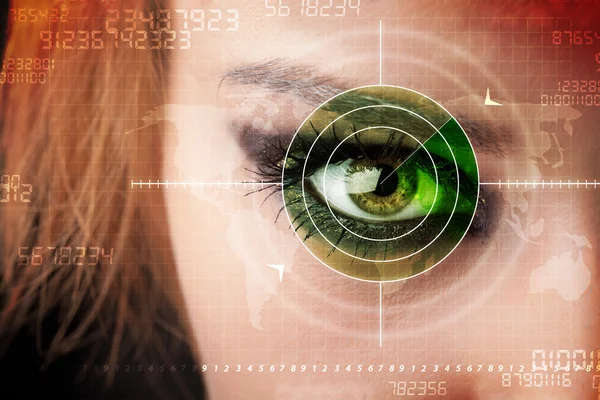 Cyber woman with modern military target eye — Stock Photo, Image