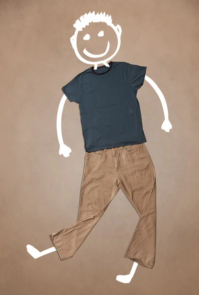 Nenáročné oblečení s ručně kresleným legračním charakterem — Stock fotografie