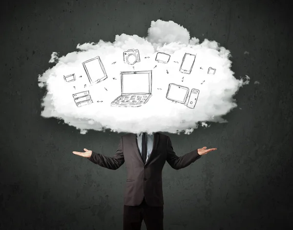 Professional business man with cloud network head — Stock Photo, Image