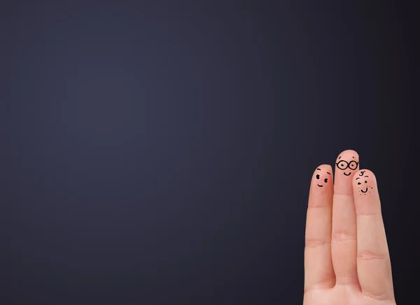 Happy smiley fingers looking at empty wall copyspace — Stock Photo, Image