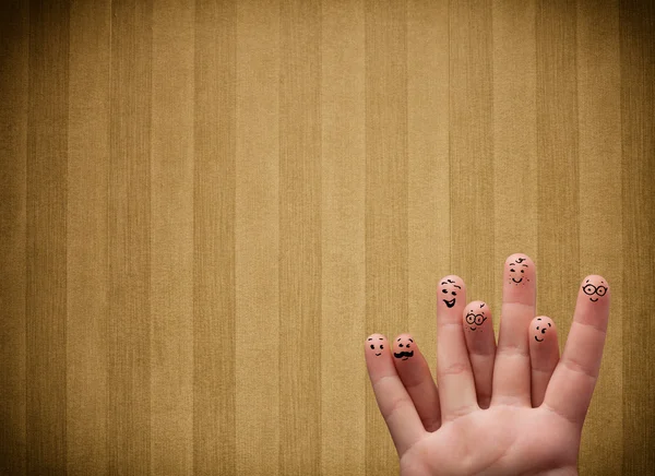 Happy finger smileys with vintage stripe wallpaper background — Stock Photo, Image