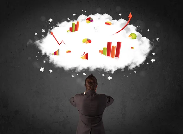 Businessman with charts in a cloud above his head — Stock Photo, Image