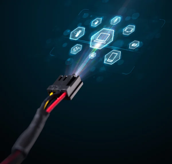 Cable eléctrico con iconos multimedia — Foto de Stock