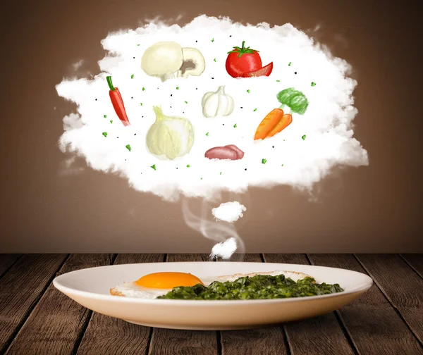 Plate of food with vegetable ingredients illustration in cloud — Stock Photo, Image