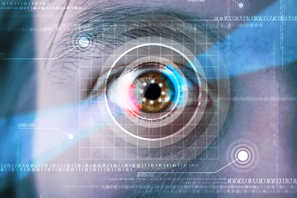 Cyber man with technolgy eye looking — Stock Photo, Image