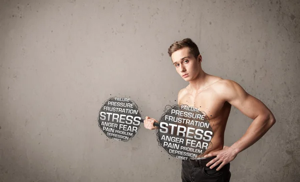 Muscular man fighting with stress — Stock Photo, Image