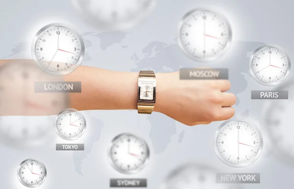 Clocks and time zones over the world concept — Stock Photo, Image