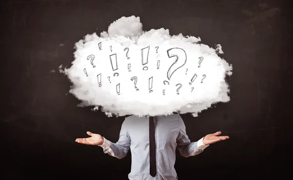 Business man cloud head with question and exclamation marks — Stock Photo, Image