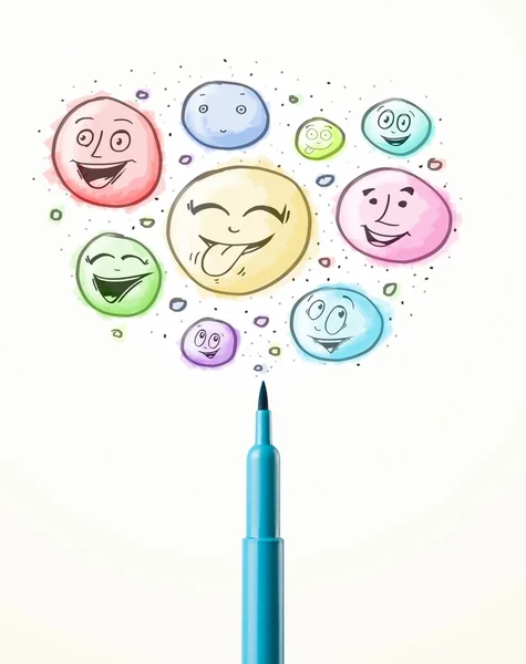 Smiley faces coming out of felt pen — Stock Photo, Image