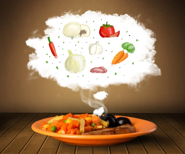 Πιάτο φαγητό με φυτικά συστατικά εικονογράφηση σε σύννεφο — Φωτογραφία Αρχείου