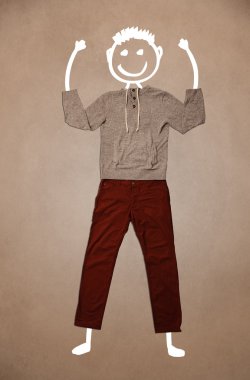 Elle çizilmiş sıradan kıyafetler. Komik karakter.