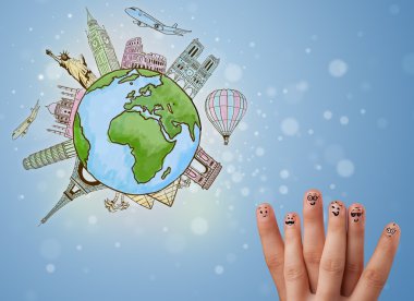 Dünyanın ünlü simge ile neşeli parmak suratlar