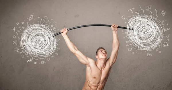 Muscular man lifting chaos concept — Stock Photo, Image