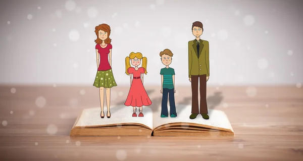 Drawing of a happy family on opened book — Stock Photo, Image