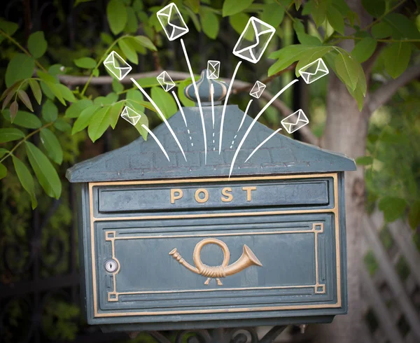 Hand drawn envelopes comming out of a mailbox — Stock Photo, Image