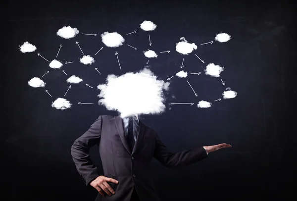 Homem de negócios com cabeça de rede em nuvem — Fotografia de Stock