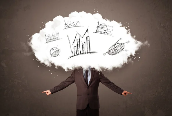 Elegant business man cloud head with hand drawn graphs — Stock Photo, Image