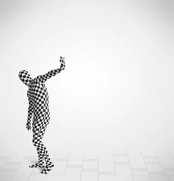 Funny guy in morphsuit body suit looking at copy space — Stock Photo, Image